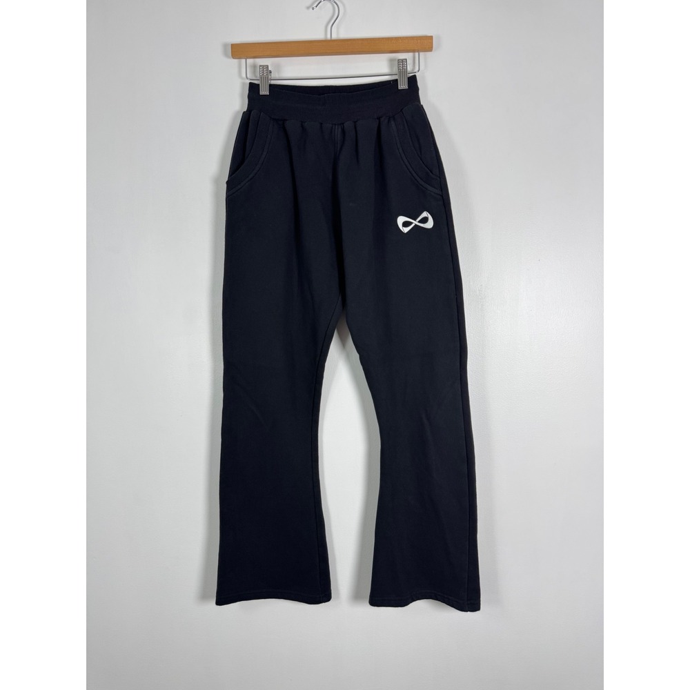 Athletic Nfinity Womens S Flare Sweatpants Black Embroidered Logo Wide Leg